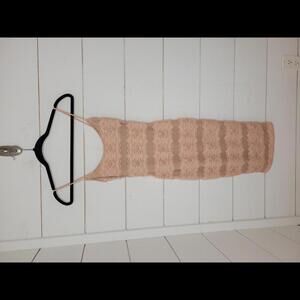 Boutique small pink and tan stretch lace midi dress. Bodycon